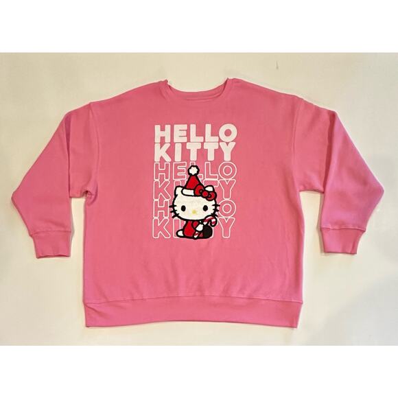 New Hello Kitty By Sanrio Christmas Crewneck Pullover Sweatshirt Size L Pink - Picture 2 of 8